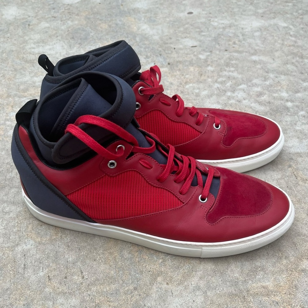 Designer Balenciaga hitop Red, Blue, and White Sneakers